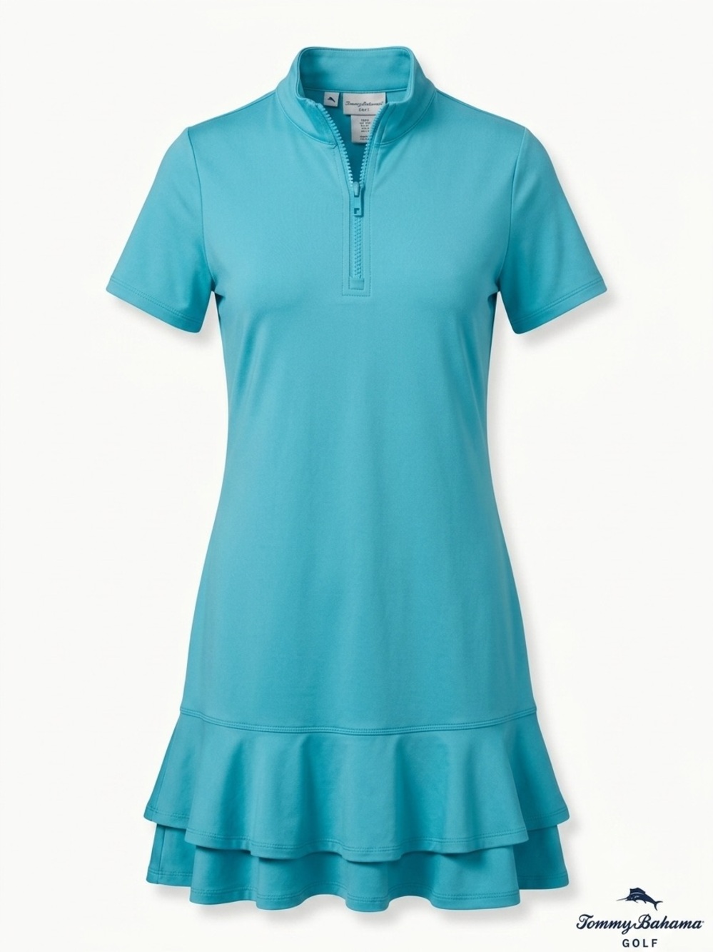 Tommy Bahama Golf Dress Womens Small Teal Short Sleeve Ruffle Hem Mock Zip